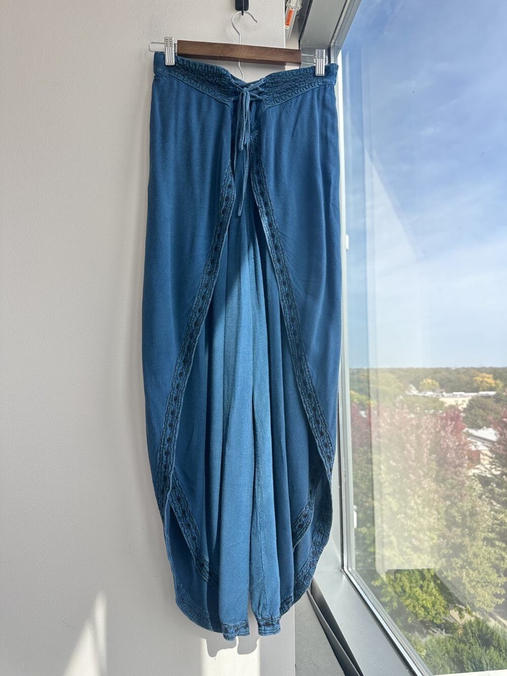 Geeta of India Stonewashed Denim Blue Boho Festival Travel Wrap Pants Free Size